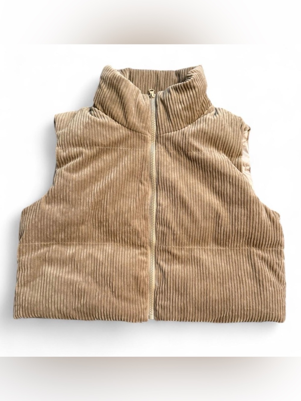 Corduroy Puffer Vest in Tan. Small